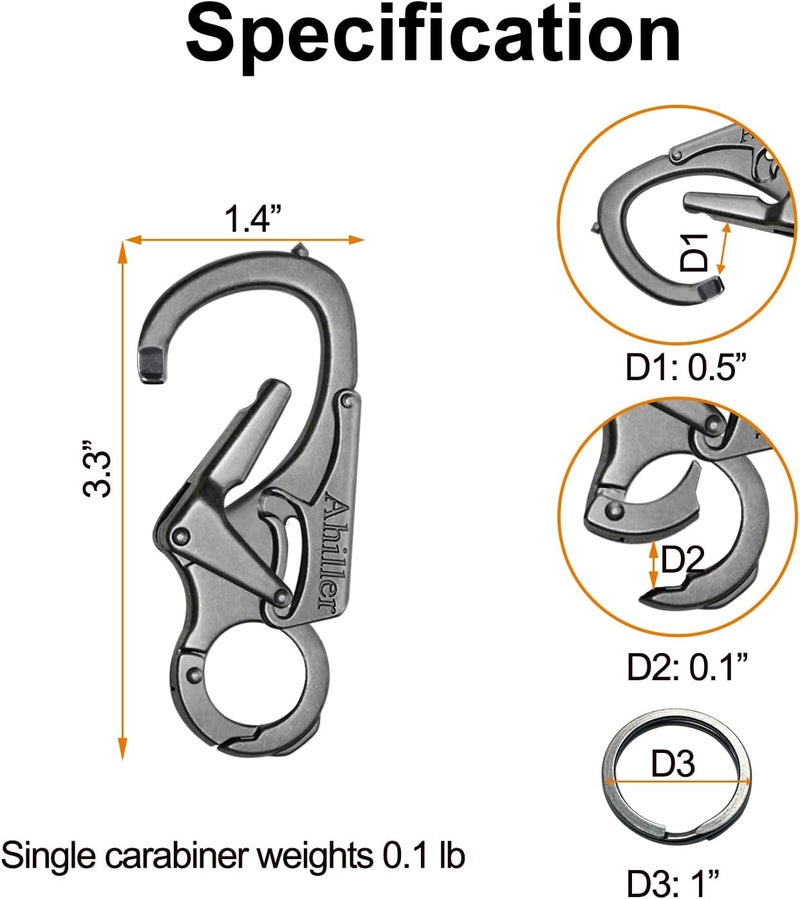 Ahiller Carabiner Keychain Clip, Double Lock Designed - Tungsten Steel Tip, Multifounction Tools for Camping, Hiking, Fishing, Outdoor Survival - Image 4
